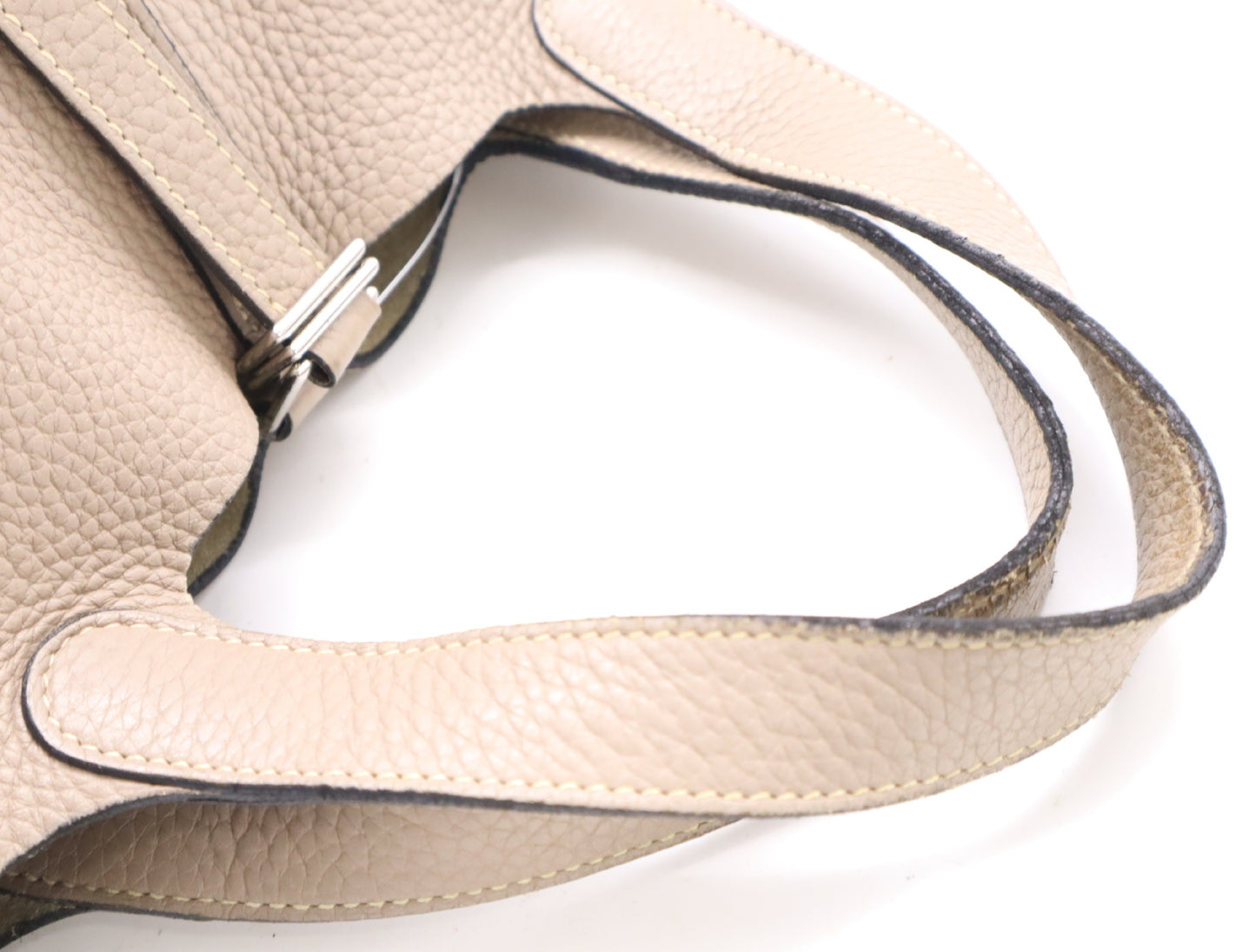 HERMES Picotin Lock PM □N Stamp 2010 Taurillon Etoupe Silver Hardware Handbag with Padlock