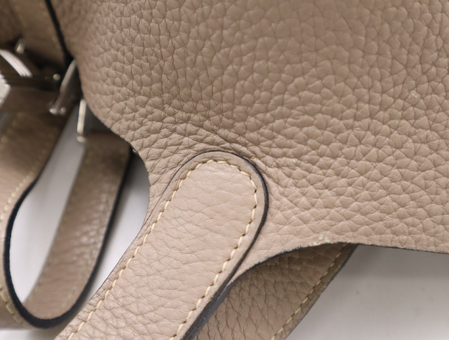 HERMES Picotin Lock PM □N Stamp 2010 Taurillon Etoupe Silver Hardware Handbag with Padlock