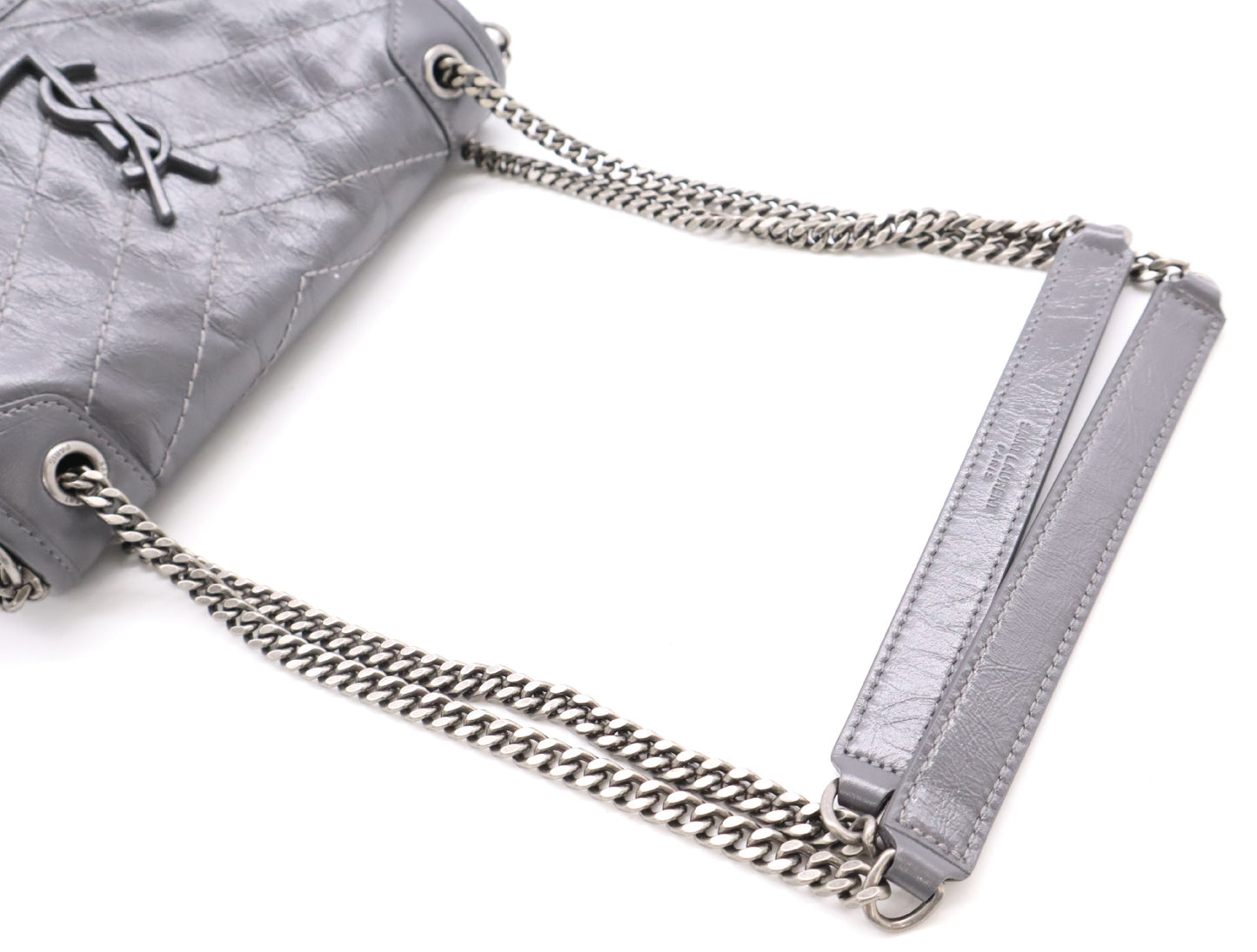 Yves Saint Laurent 633151 Leather Niki Baby Chain Shoulder Bag, Gray