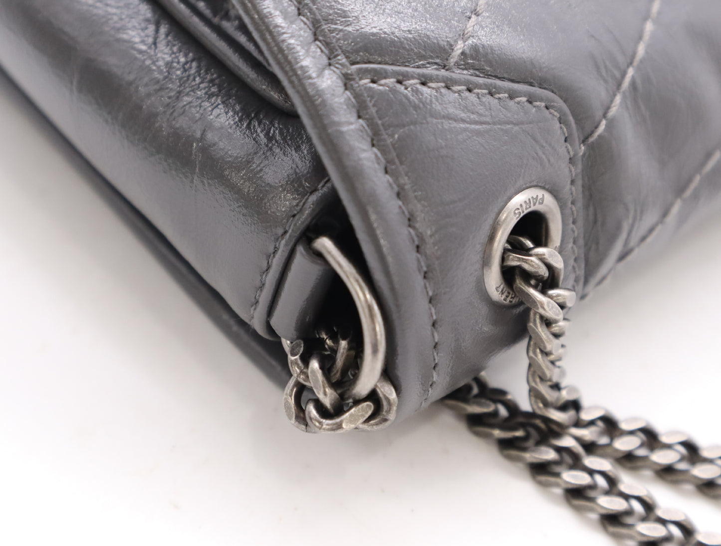 Yves Saint Laurent 633151 Leather Niki Baby Chain Shoulder Bag, Gray