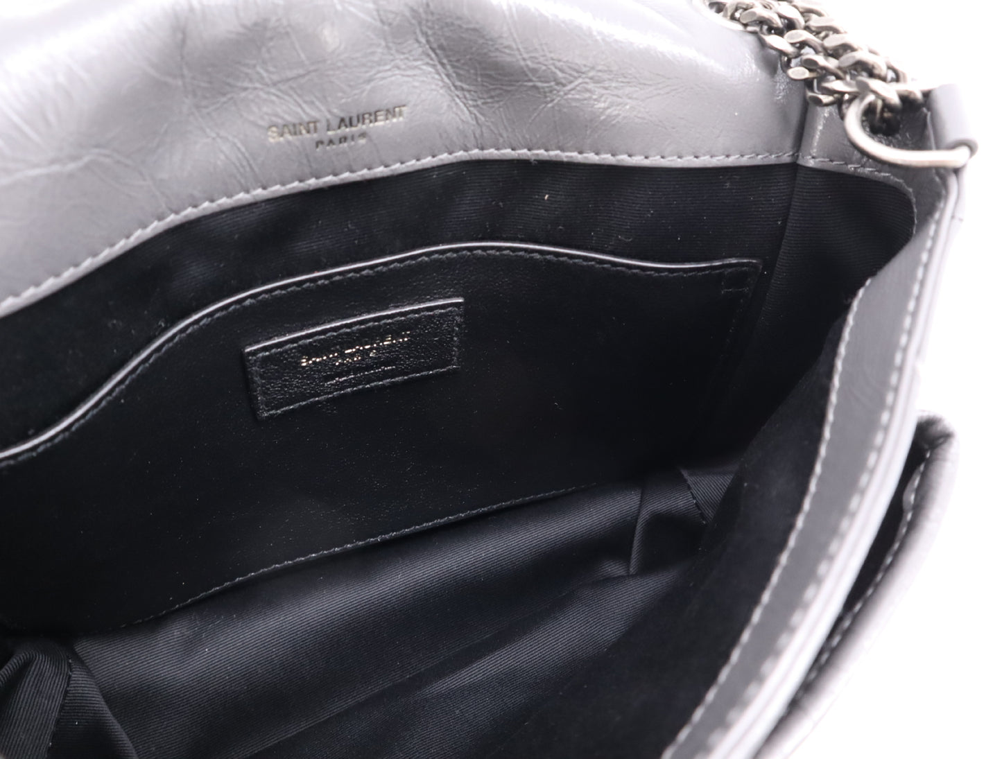 Yves Saint Laurent 633151 Leather Niki Baby Chain Shoulder Bag, Gray