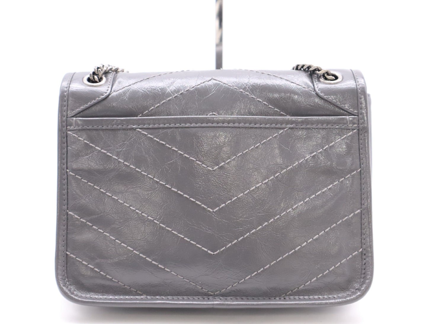 Yves Saint Laurent 633151 Leather Niki Baby Chain Shoulder Bag, Gray