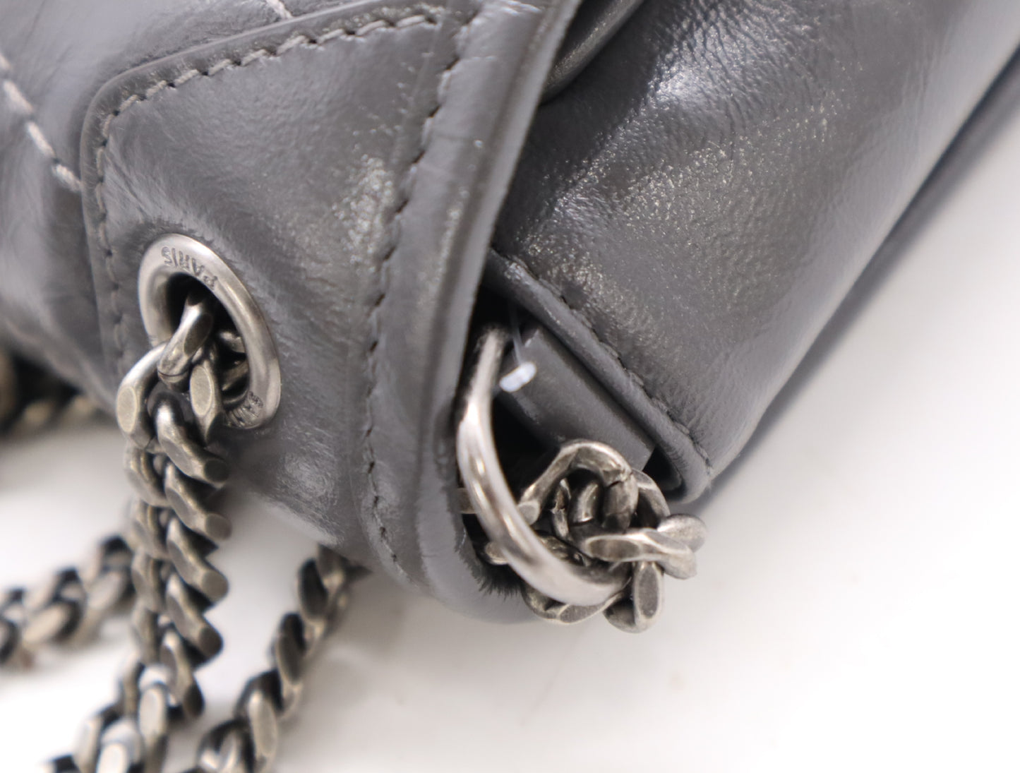 Yves Saint Laurent 633151 Leather Niki Baby Chain Shoulder Bag, Gray