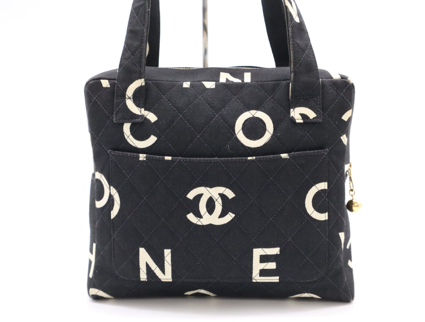 CHANEL Logo Coco Mark Handbag, Canvas, GD Hardware, Black, Sticker, Card, 4835518, Card Included