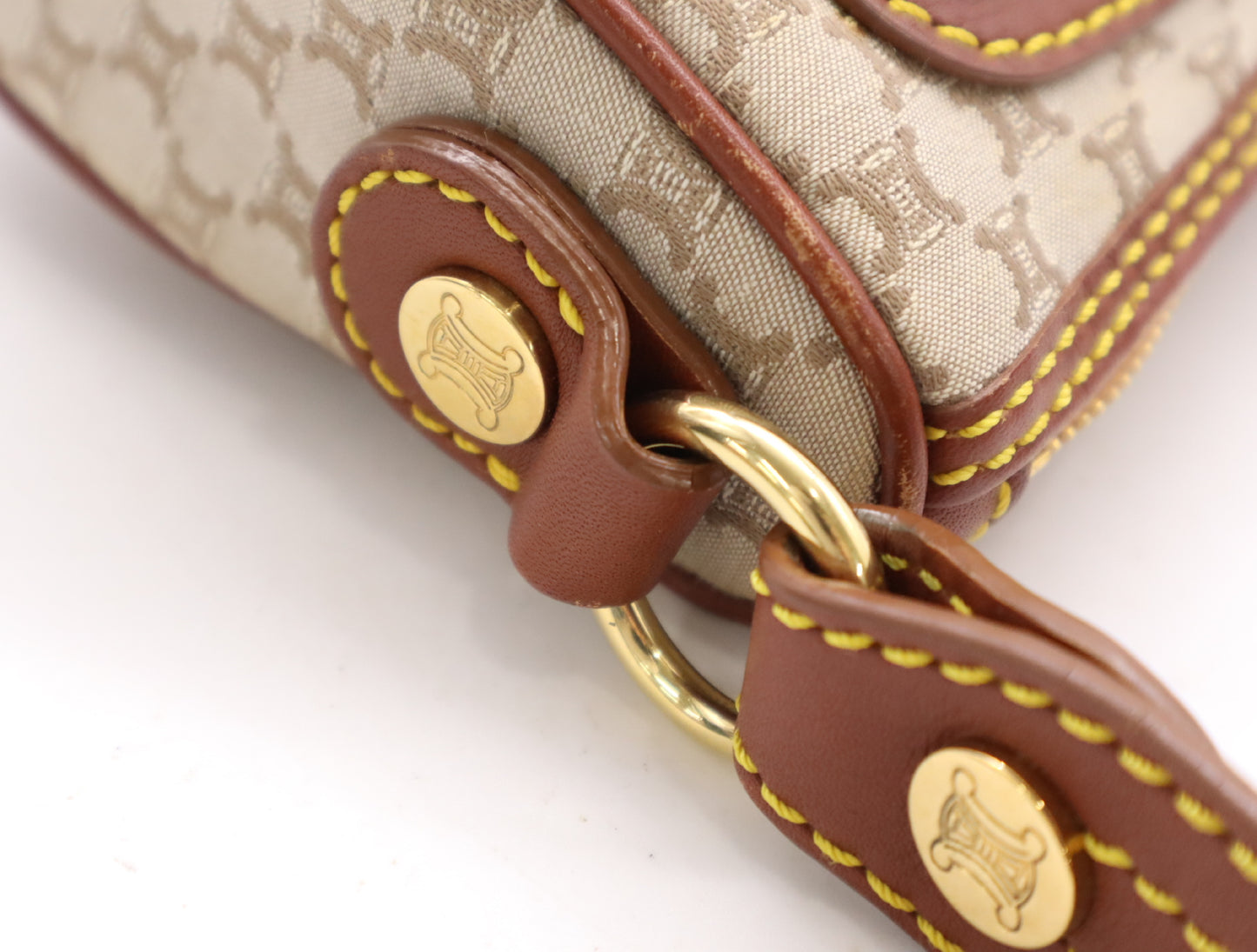 CELINE YS00/14 Macadam Mini Shoulder Bag in Beige and Brown Canvas and Leather, Includes Dust Bag