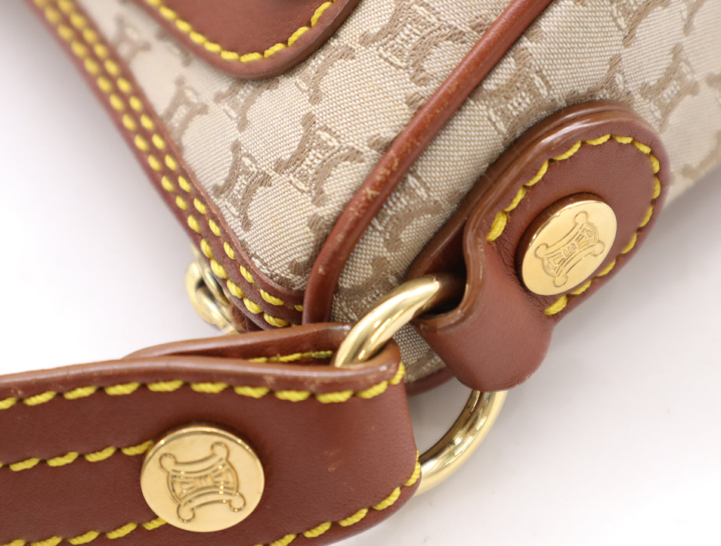 CELINE YS00/14 Macadam Mini Shoulder Bag in Beige and Brown Canvas and Leather, Includes Dust Bag