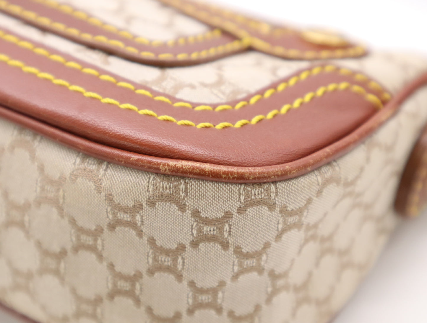 CELINE YS00/14 Macadam Mini Shoulder Bag in Beige and Brown Canvas and Leather, Includes Dust Bag