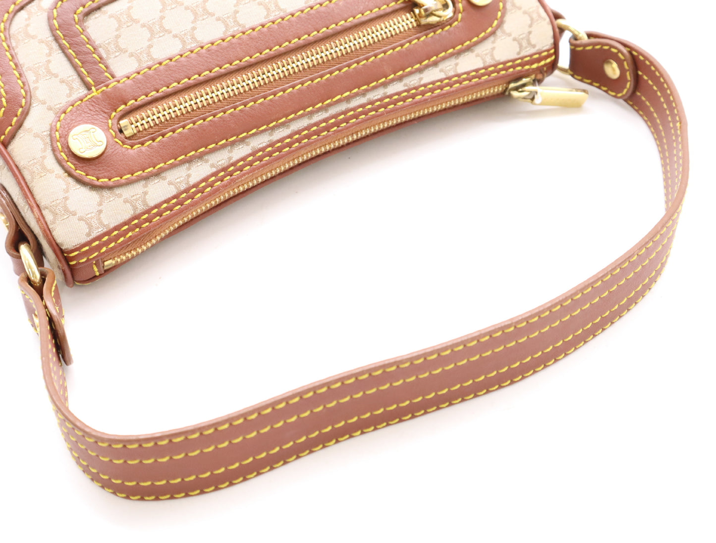 CELINE YS00/14 Macadam Mini Shoulder Bag in Beige and Brown Canvas and Leather, Includes Dust Bag