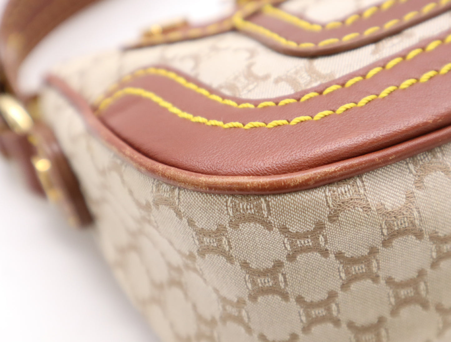 CELINE YS00/14 Macadam Mini Shoulder Bag in Beige and Brown Canvas and Leather, Includes Dust Bag