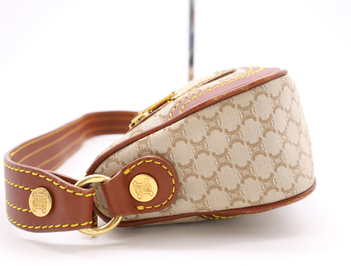 CELINE YS00/14 Macadam Mini Shoulder Bag in Beige and Brown Canvas and Leather, Includes Dust Bag