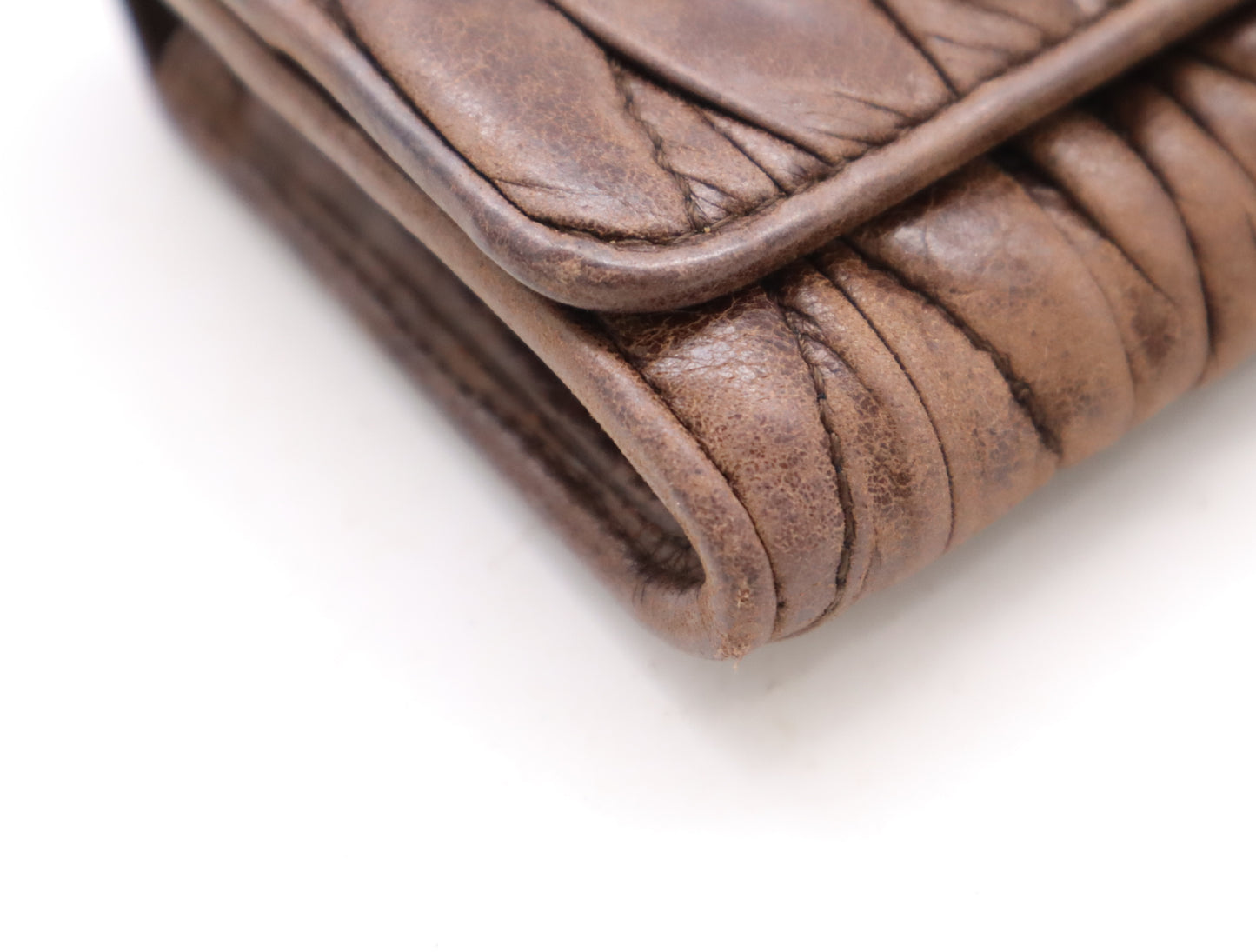 Miu Miu Leather Gathered Wallet Long Wallet Brown