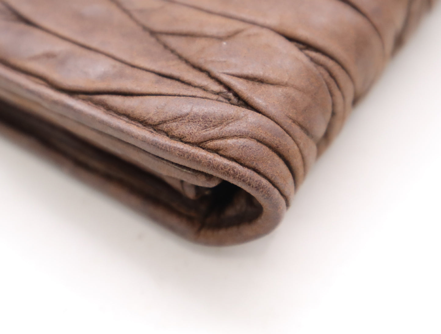 Miu Miu Leather Gathered Wallet Long Wallet Brown