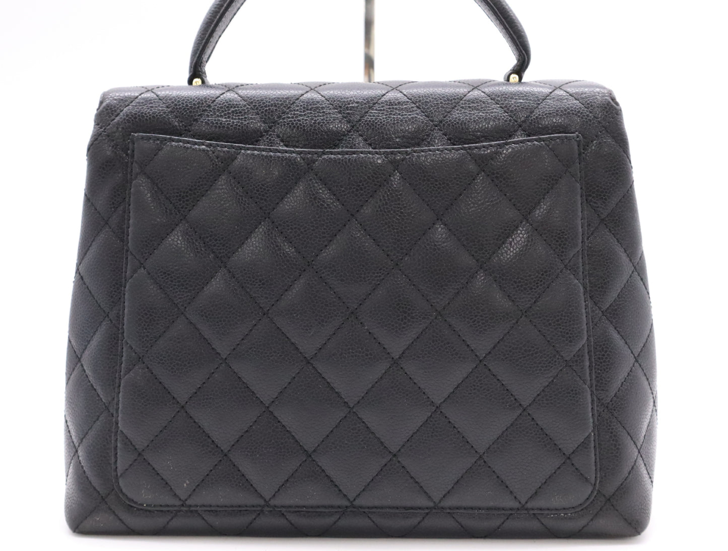 CHANEL Caviar Matelasse Handbag in Black with Turn Lock, GD Hardware, Card Holder, and Seal, 8083257