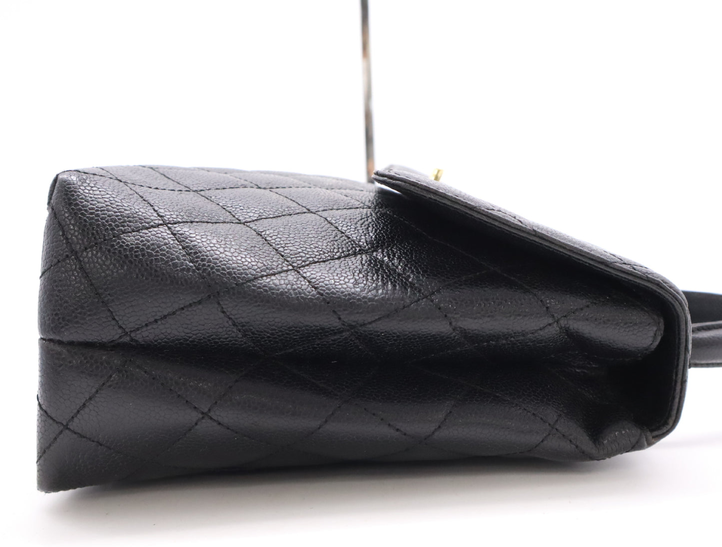 CHANEL Caviar Matelasse Handbag in Black with Turn Lock, GD Hardware, Card Holder, and Seal, 8083257
