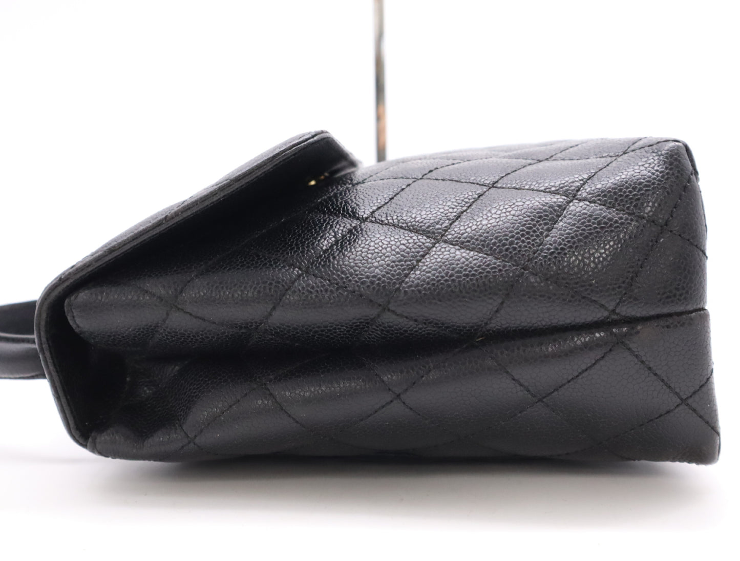 CHANEL Caviar Matelasse Handbag in Black with Turn Lock, GD Hardware, Card Holder, and Seal, 8083257
