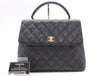 CHANEL Caviar Matelasse Handbag in Black with Turn Lock, GD Hardware, Card Holder, and Seal, 8083257