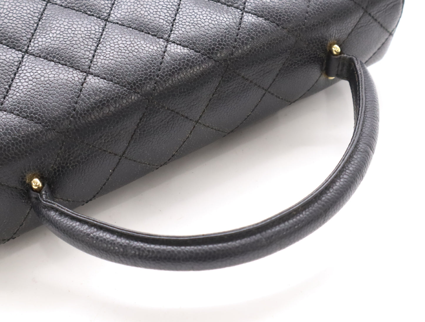 CHANEL Caviar Matelasse Handbag in Black with Turn Lock, GD Hardware, Card Holder, and Seal, 8083257