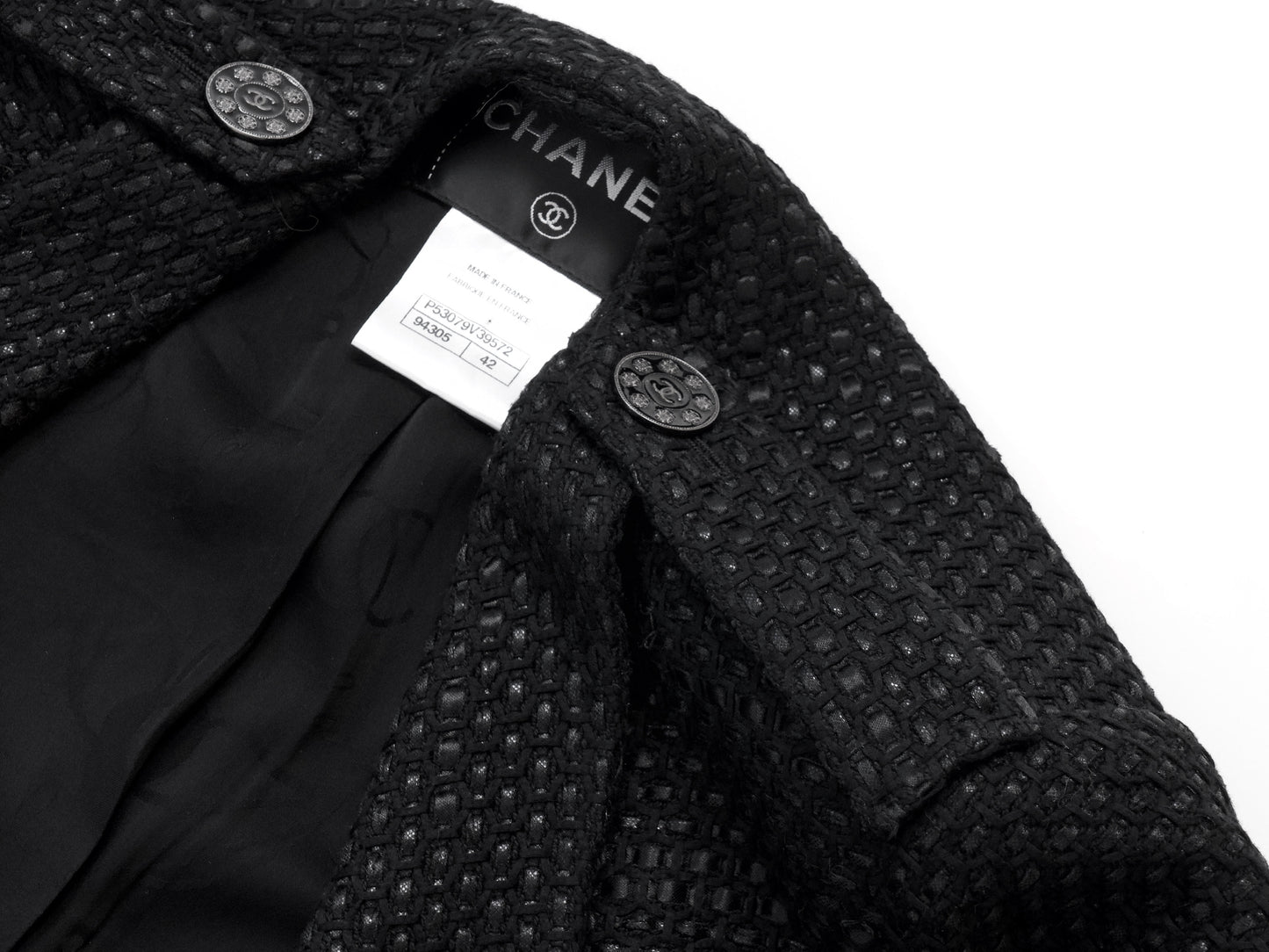 CHANEL 16C Black Tweed Jacket 42 Runway Jacket