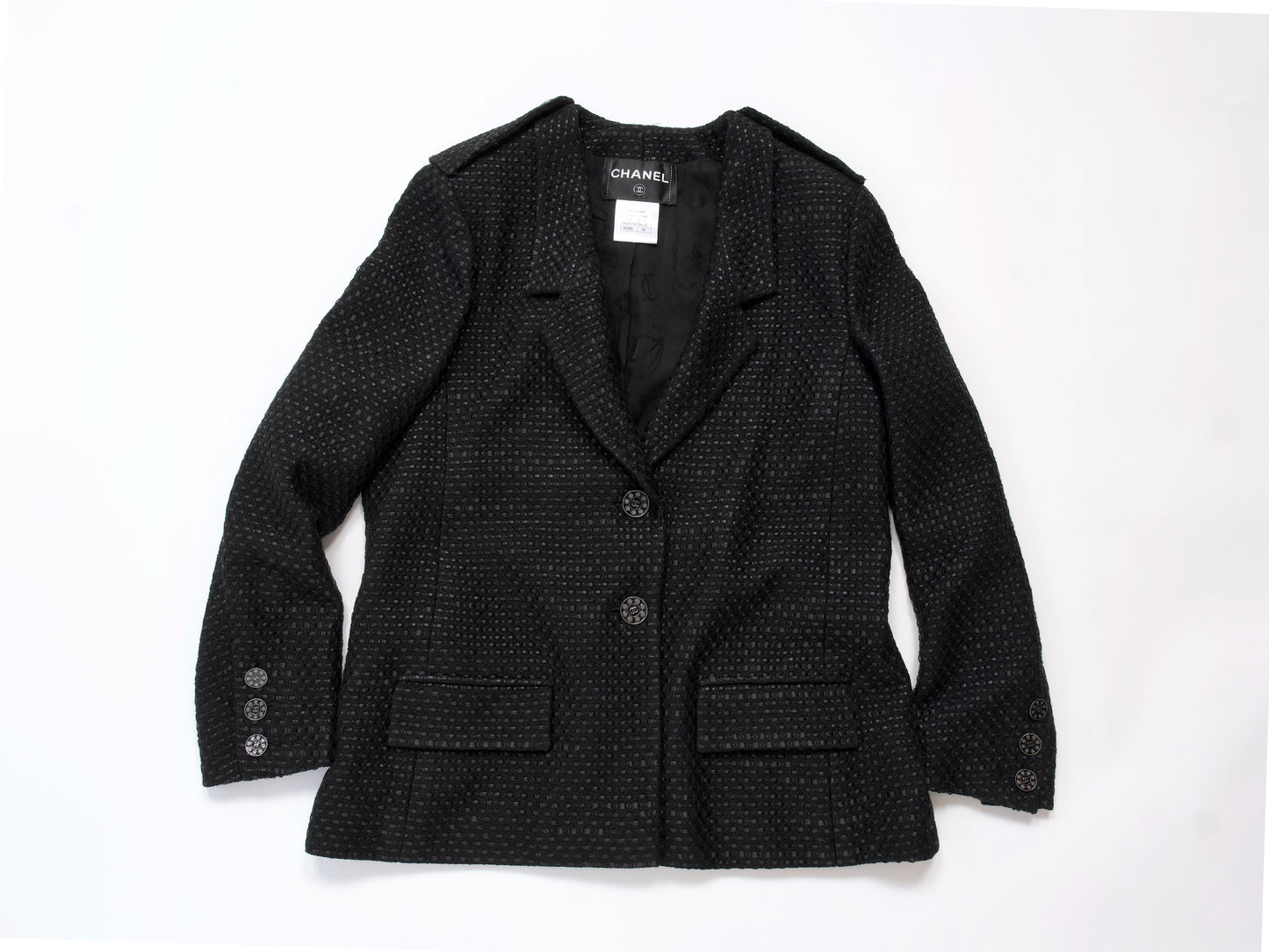 CHANEL 16C Black Tweed Jacket 42 Runway Jacket