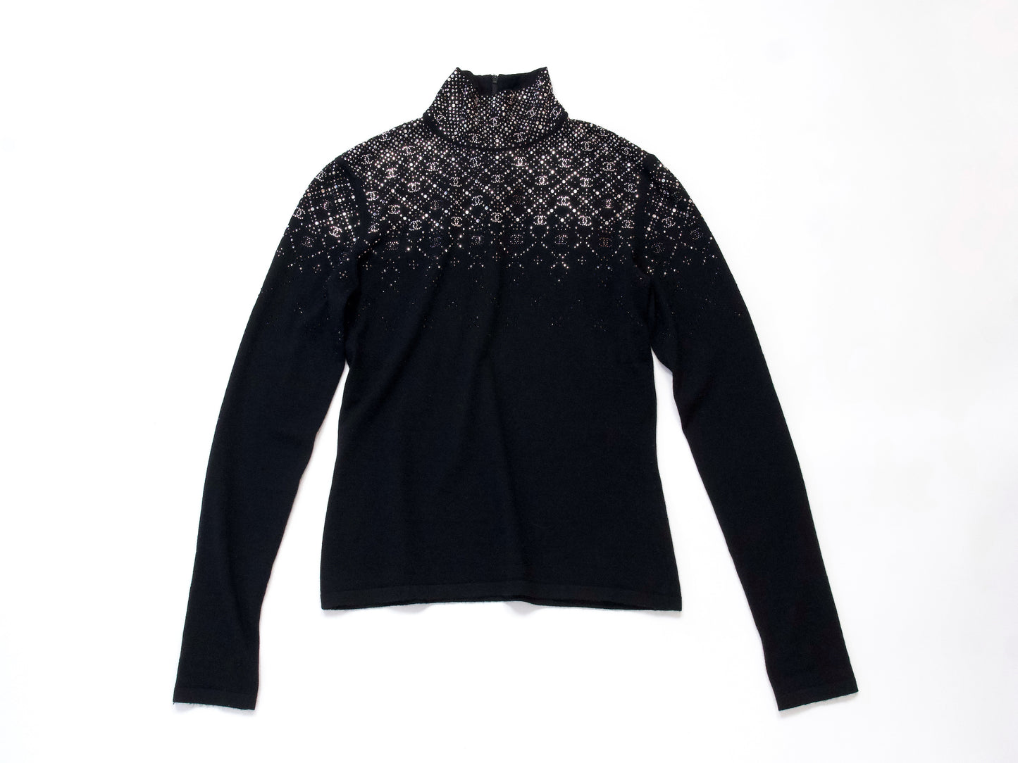CHANEL 2022 CC Rhinestone Turtleneck, Size 36, Tops