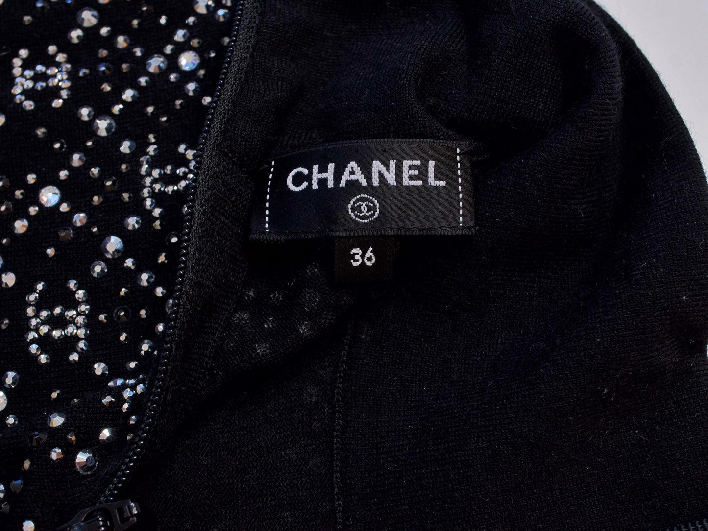 CHANEL 2022 CC Rhinestone Turtleneck, Size 36, Tops