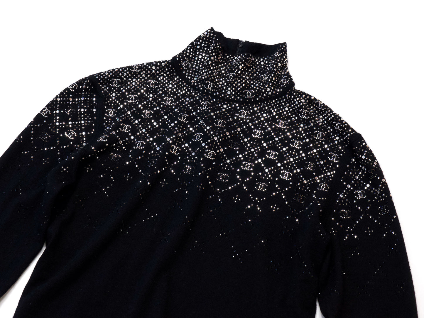 CHANEL 2022 CC Rhinestone Turtleneck, Size 36, Tops