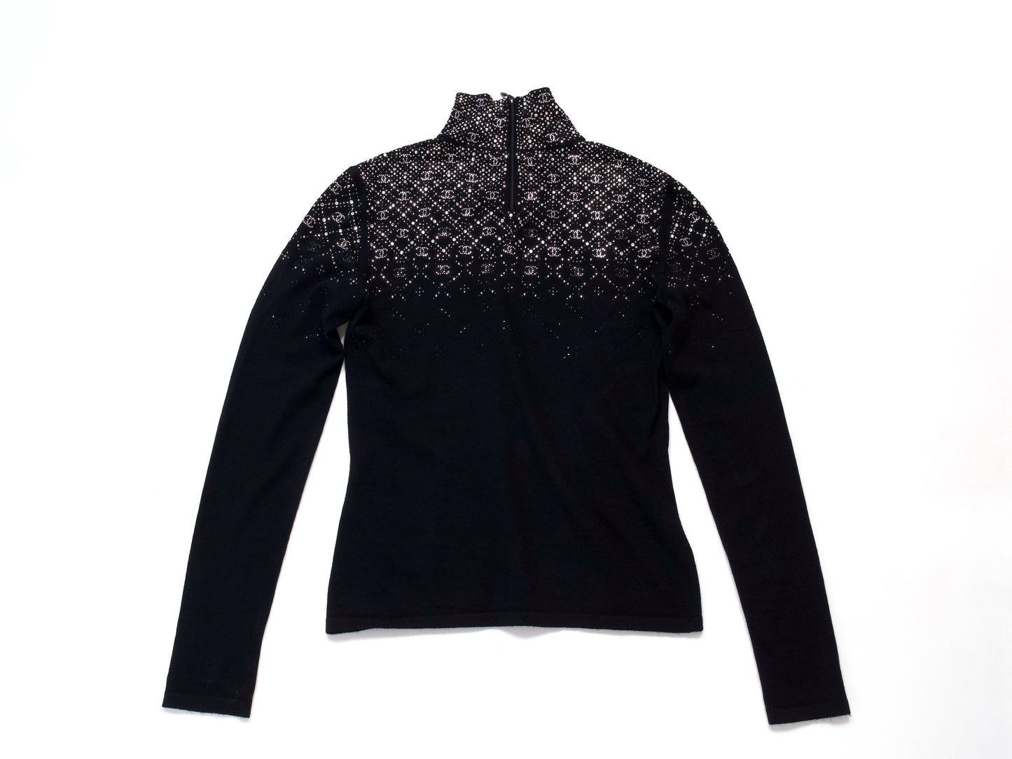 CHANEL 2022 CC Rhinestone Turtleneck, Size 36, Tops