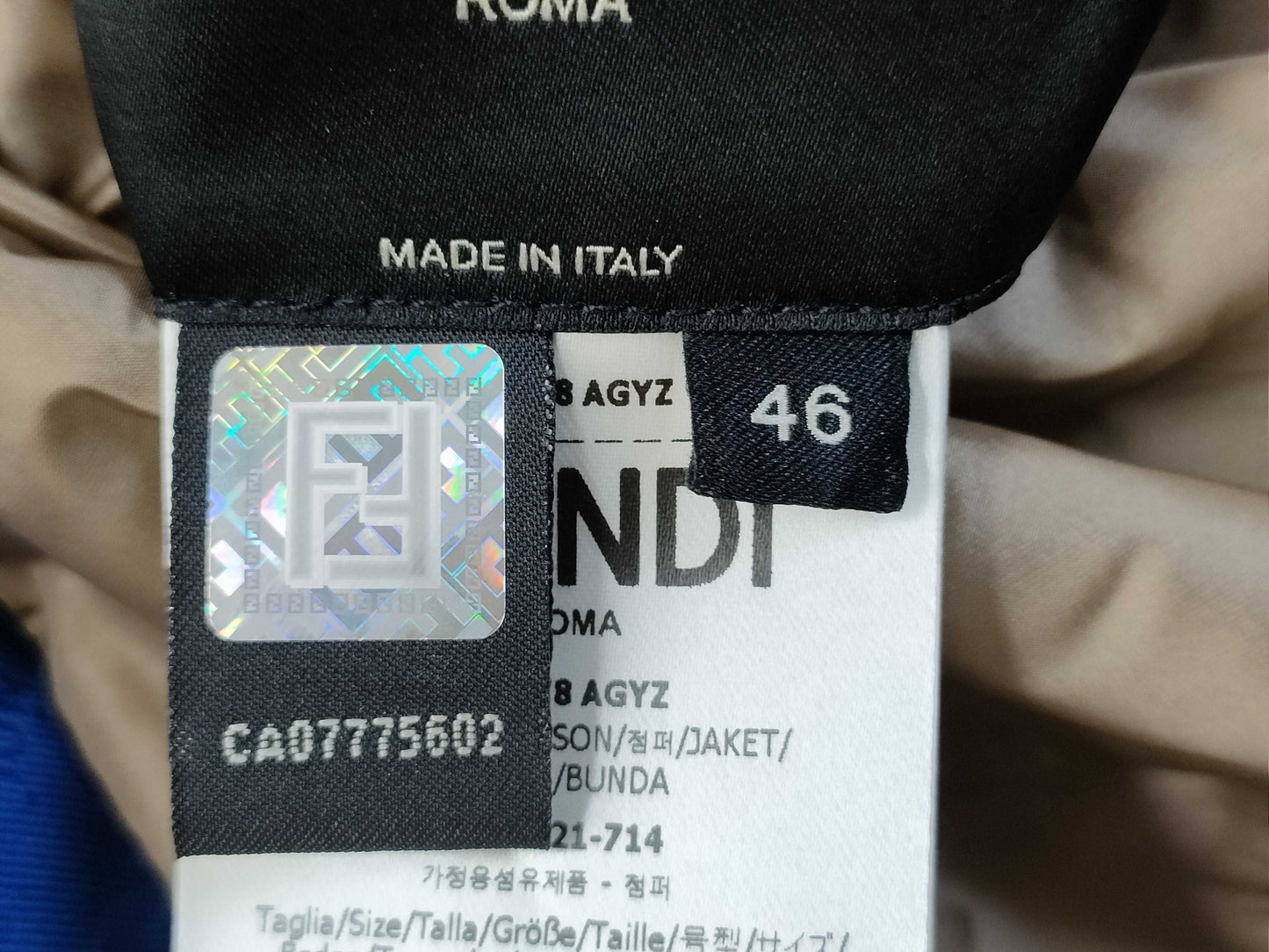 FENDI Runway FF Logo Woven Silk Reversible Down Jacket