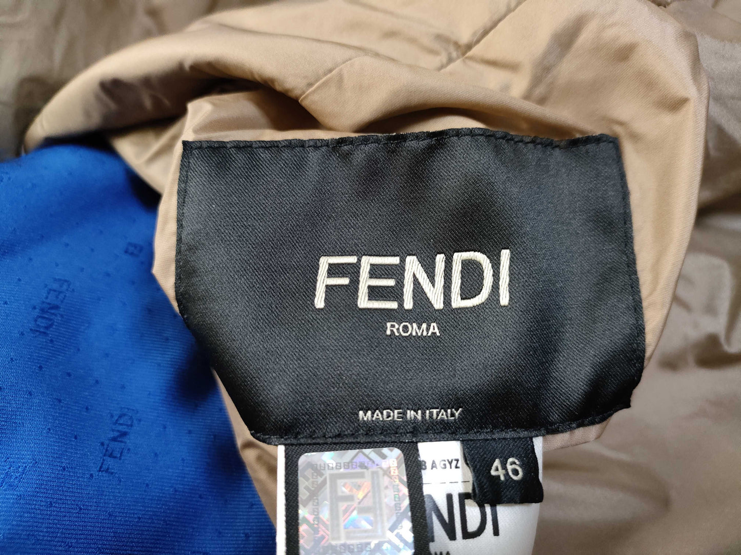 FENDI Runway FF Logo Woven Silk Reversible Down Jacket