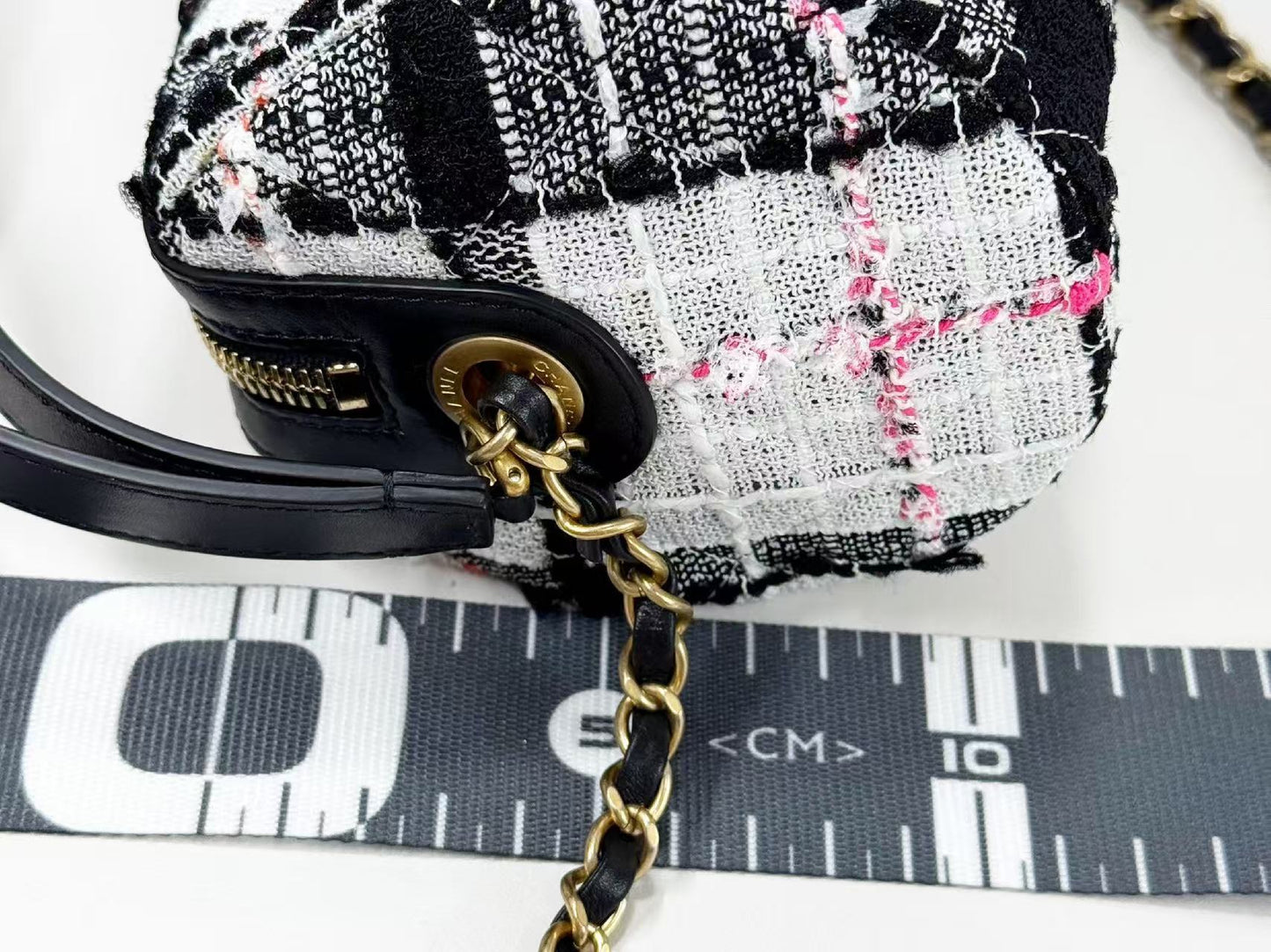 CHANEL CHANEL logo Coco charm lace tweed bowling shoulder bag, approximately 24cm wide, 30s, vintage G hardware, dust bag and sticker included, excellent condition, item number 30095610