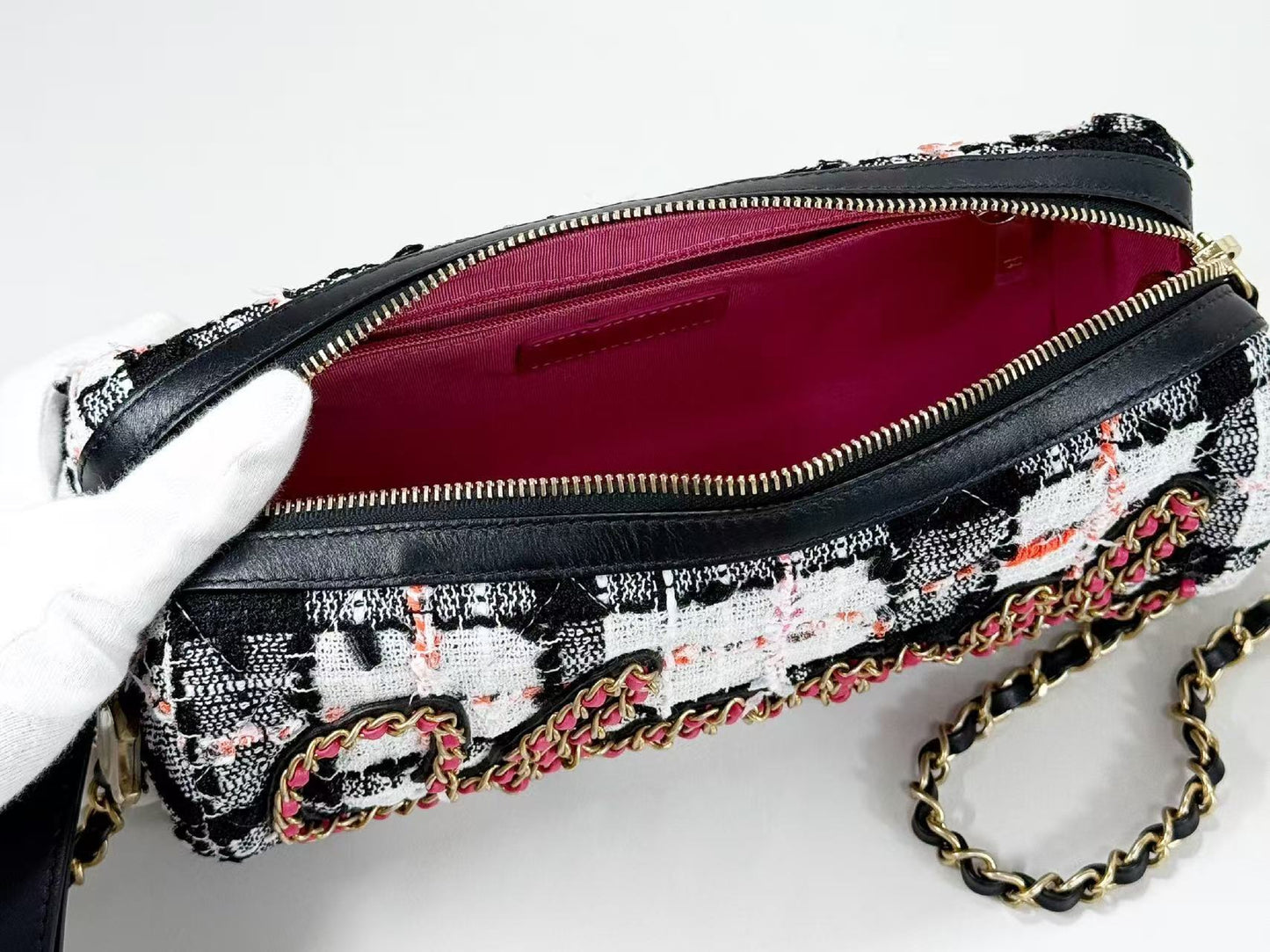 CHANEL CHANEL logo Coco charm lace tweed bowling shoulder bag, approximately 24cm wide, 30s, vintage G hardware, dust bag and sticker included, excellent condition, item number 30095610