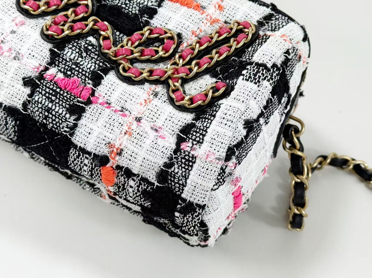 CHANEL CHANEL logo Coco charm lace tweed bowling shoulder bag, approximately 24cm wide, 30s, vintage G hardware, dust bag and sticker included, excellent condition, item number 30095610