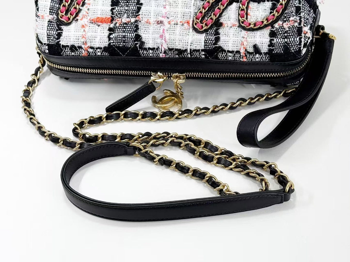 CHANEL CHANEL logo Coco charm lace tweed bowling shoulder bag, approximately 24cm wide, 30s, vintage G hardware, dust bag and sticker included, excellent condition, item number 30095610
