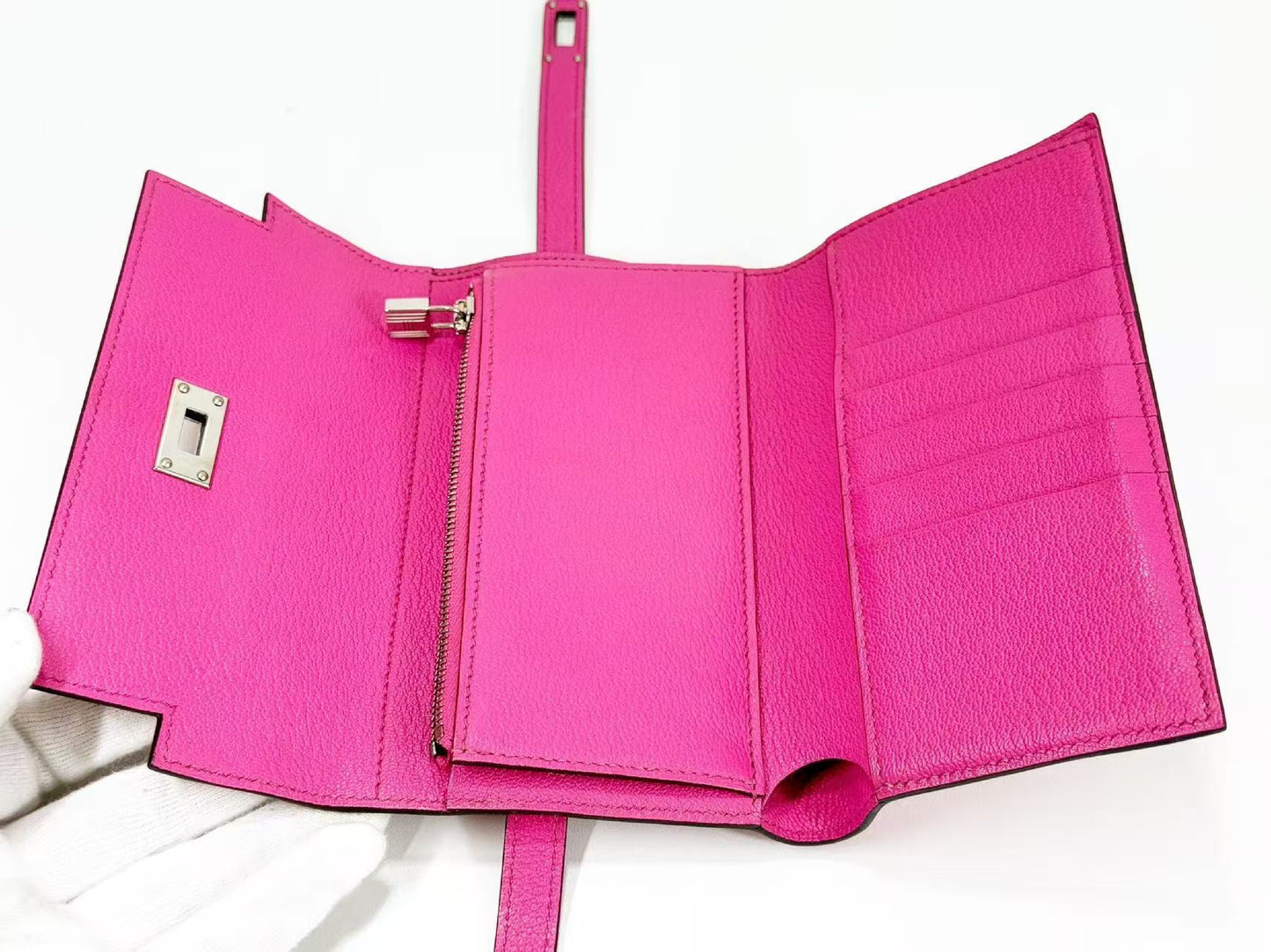 CHANEL Kelly Wallet, Medium Size, Chevre, Pink, D Stamp, Silver Hardware