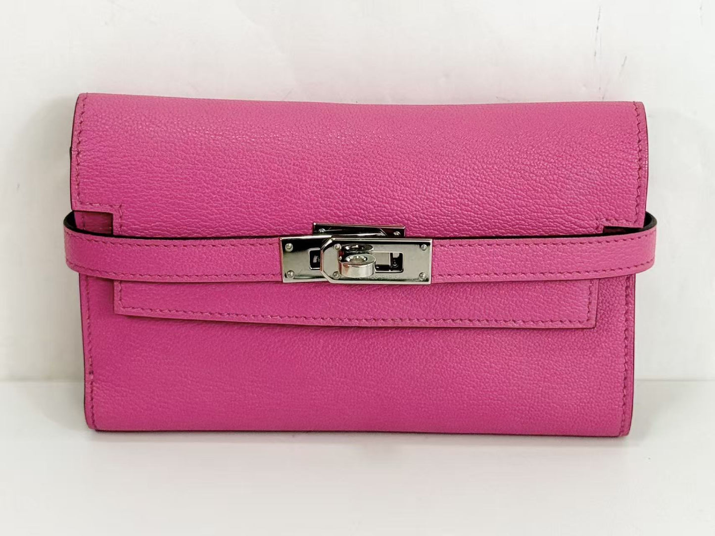 CHANEL Kelly Wallet, Medium Size, Chevre, Pink, D Stamp, Silver Hardware