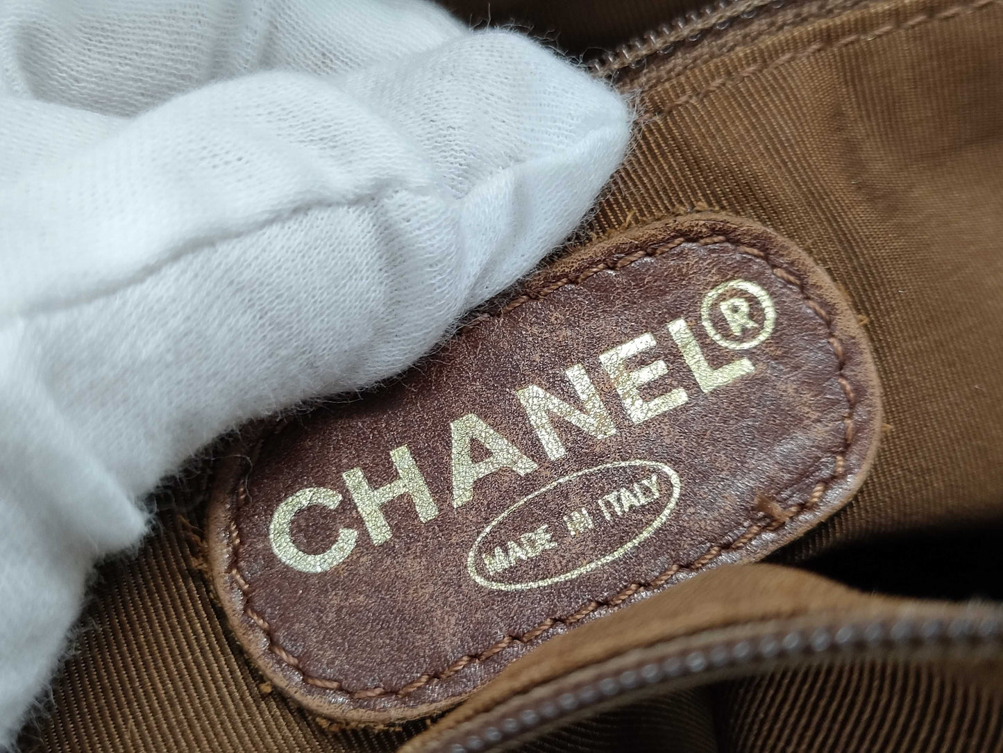 CHANEL Canvas Turnlock Brown Tote Bag