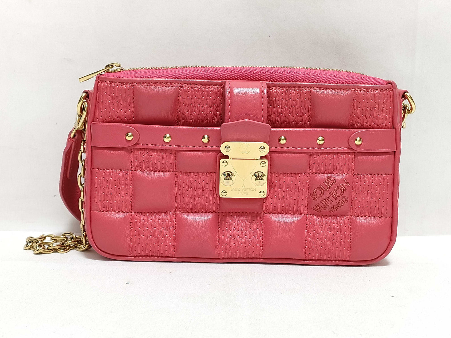 LOUIS VUITTON Damier Troca Leather Shoulder Bag M59049 Pink