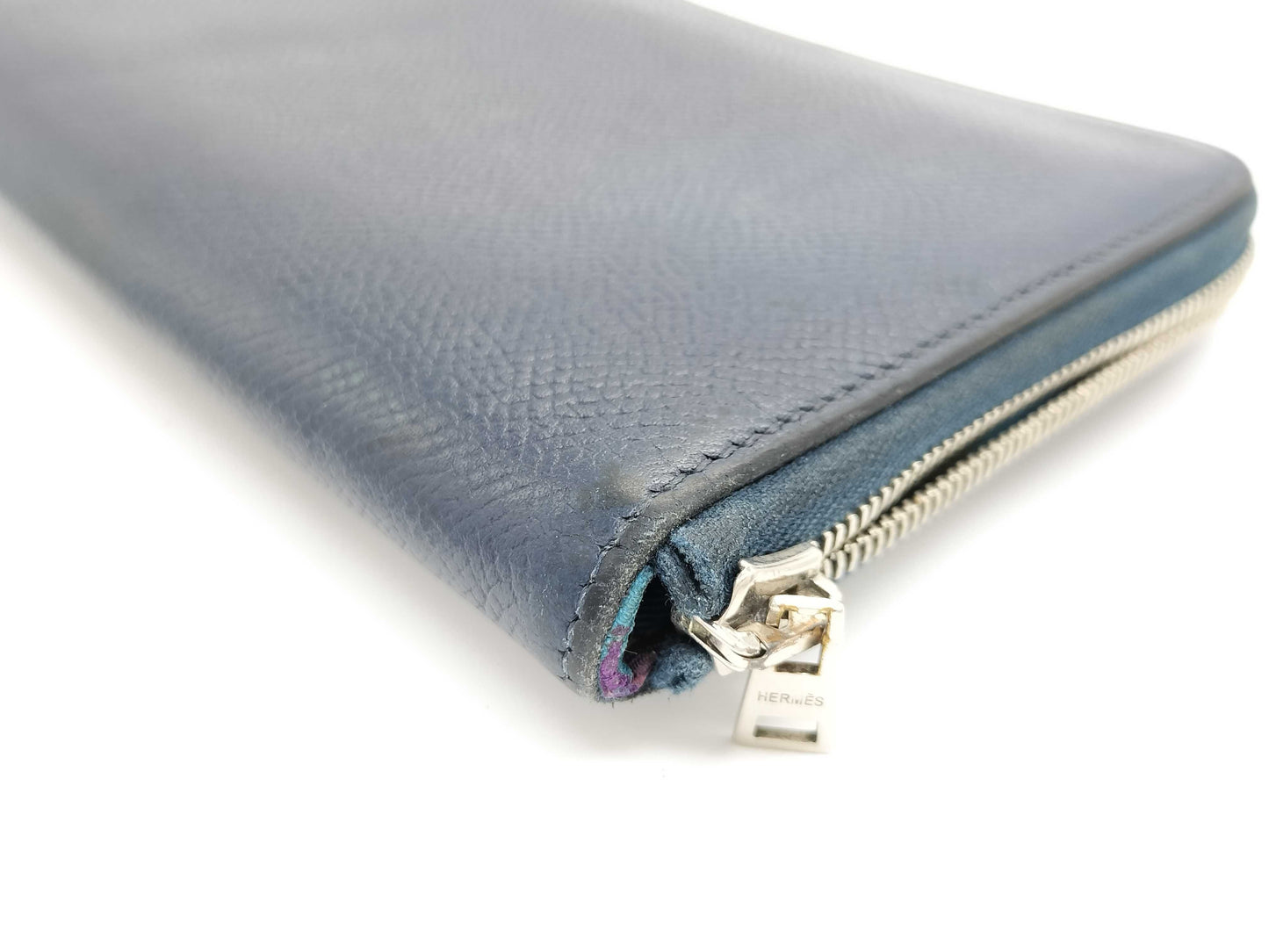 HERMES □N engraved Azap Hermès Azap Silkin Navy Wallet