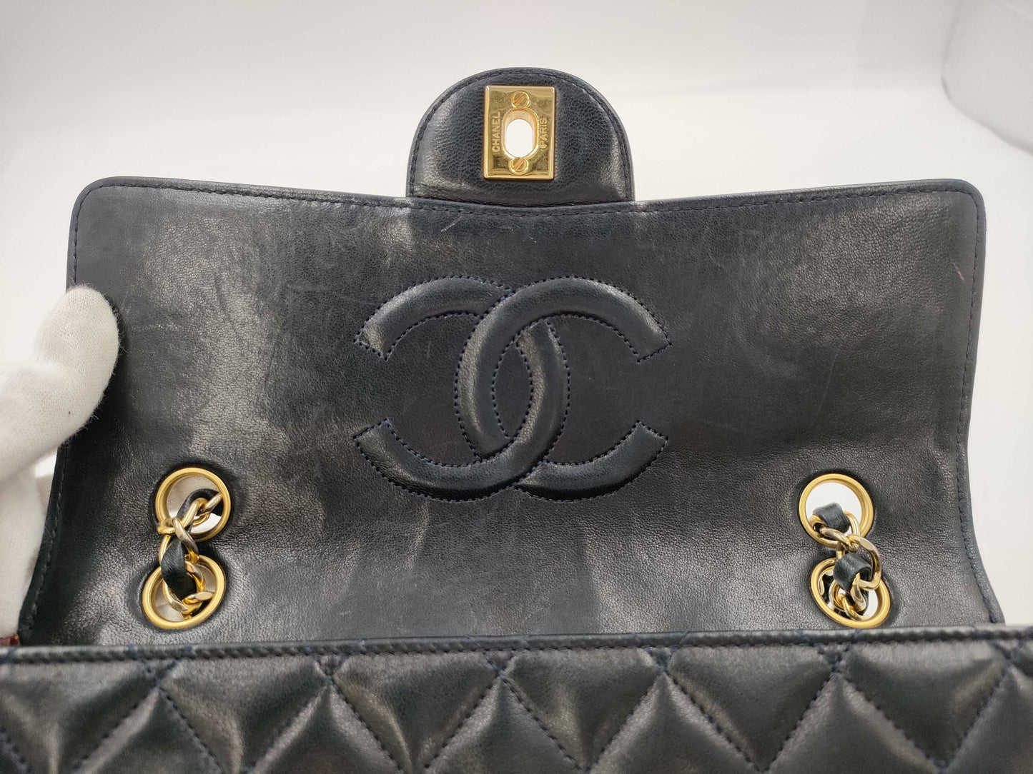 CHANEL Lambskin Matelasse Chain Shoulder Bag in Navy with Pouch, #1 Bag