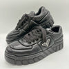 PRADA Downtown Sneakers, Padded Nappa Leather, Triangle Logo, Black, Size 24cm, Size 37