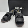 CHANEL Leather Black Raffia Leather Wood Turnlock Sandals Size #35/22.5cm