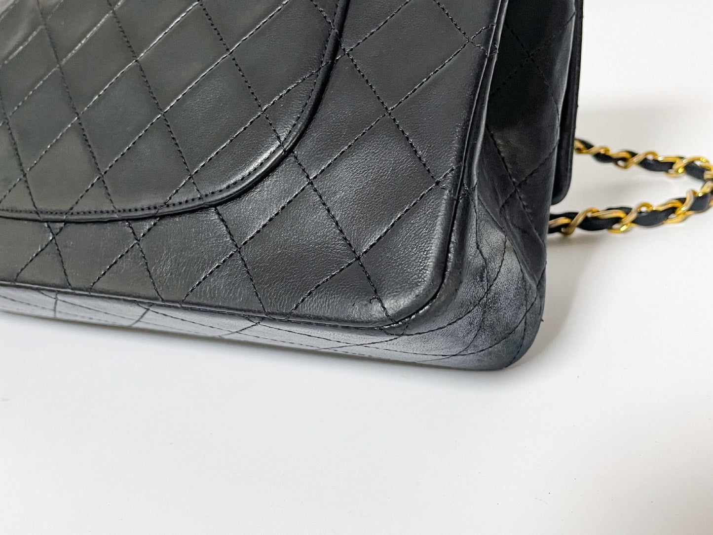 CHANEL Double Flap Matelasse Black Lambskin Shoulder Bag with Seal