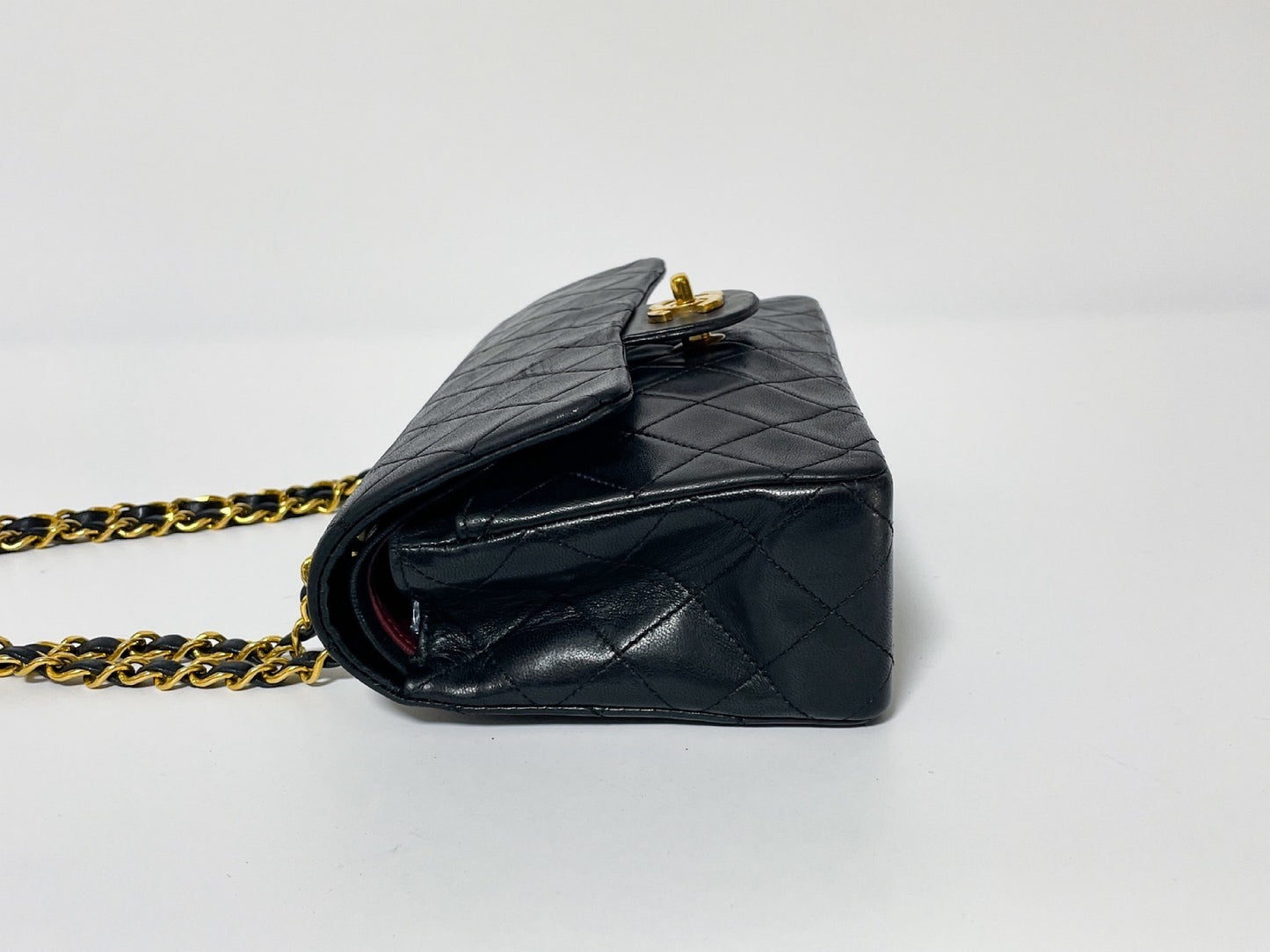 CHANEL Double Flap Matelasse Black Lambskin Shoulder Bag with Seal