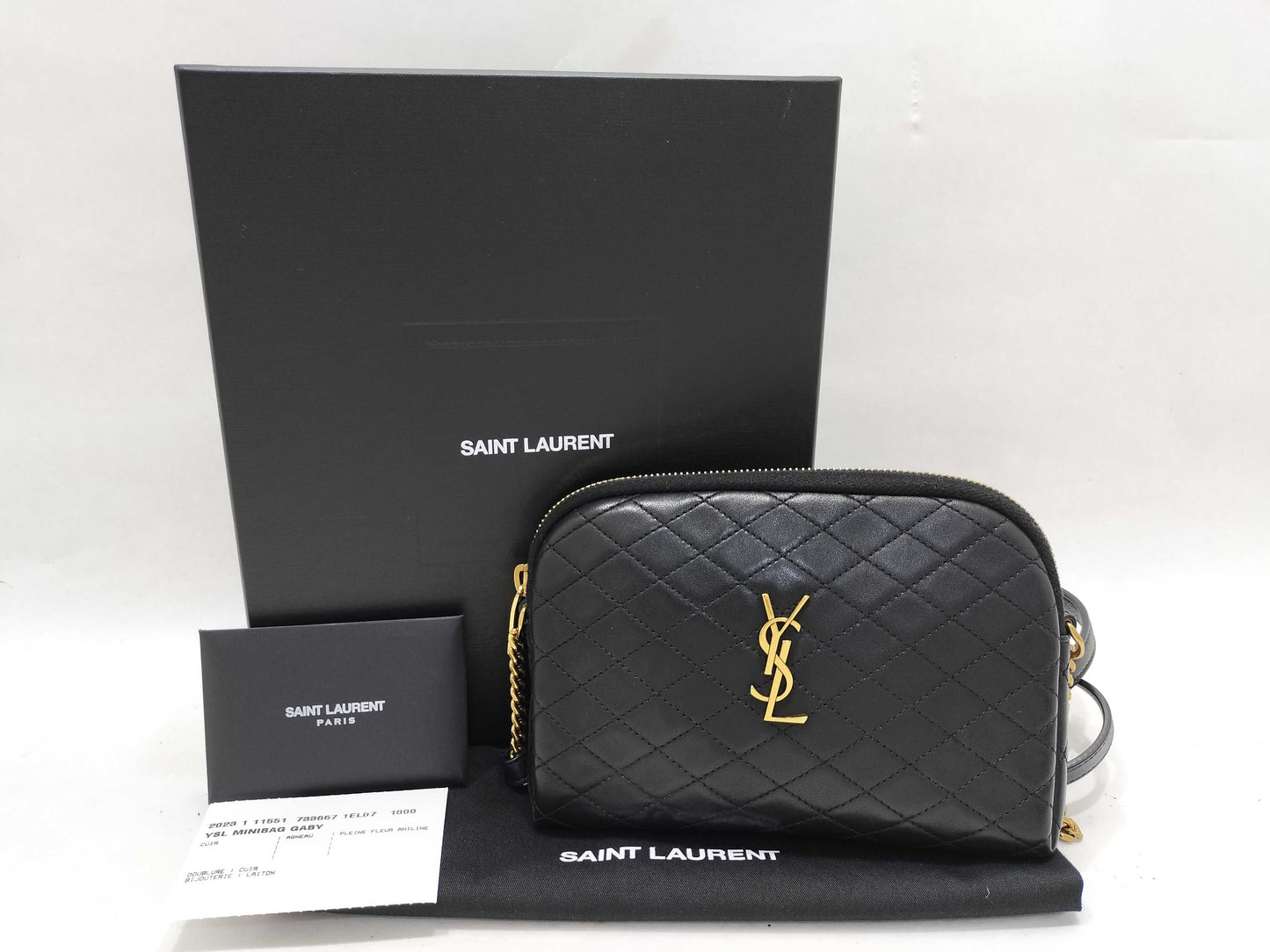 Yves Saint Laurent 733667 Gaby Chain Shoulder Bag in Quilted Leather and Black