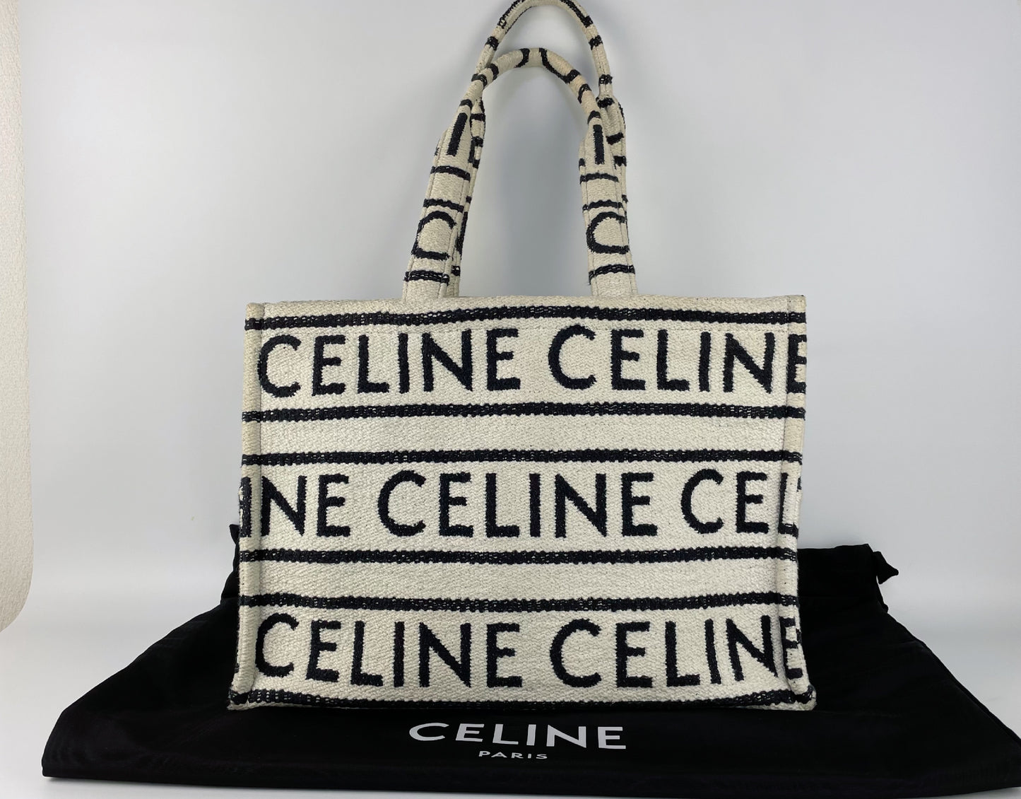 CELINE Large Cabas Thais Canvas Tote Bag, Ivory and Black
