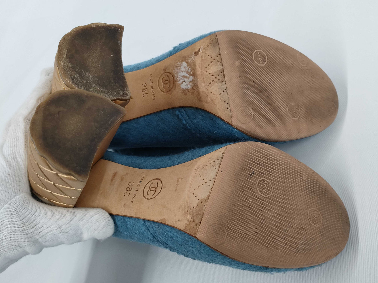 CHANEL CHANEL Women's Shoes Heels Size 38 Blue Gold Color with Dust Bag Other Shoes