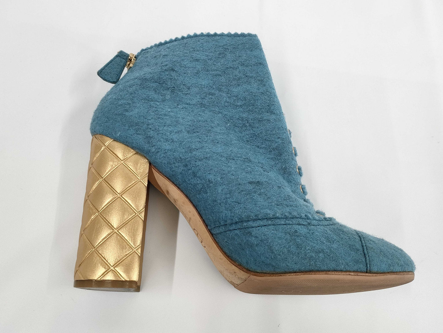 CHANEL CHANEL Women's Shoes Heels Size 38 Blue Gold Color with Dust Bag Other Shoes