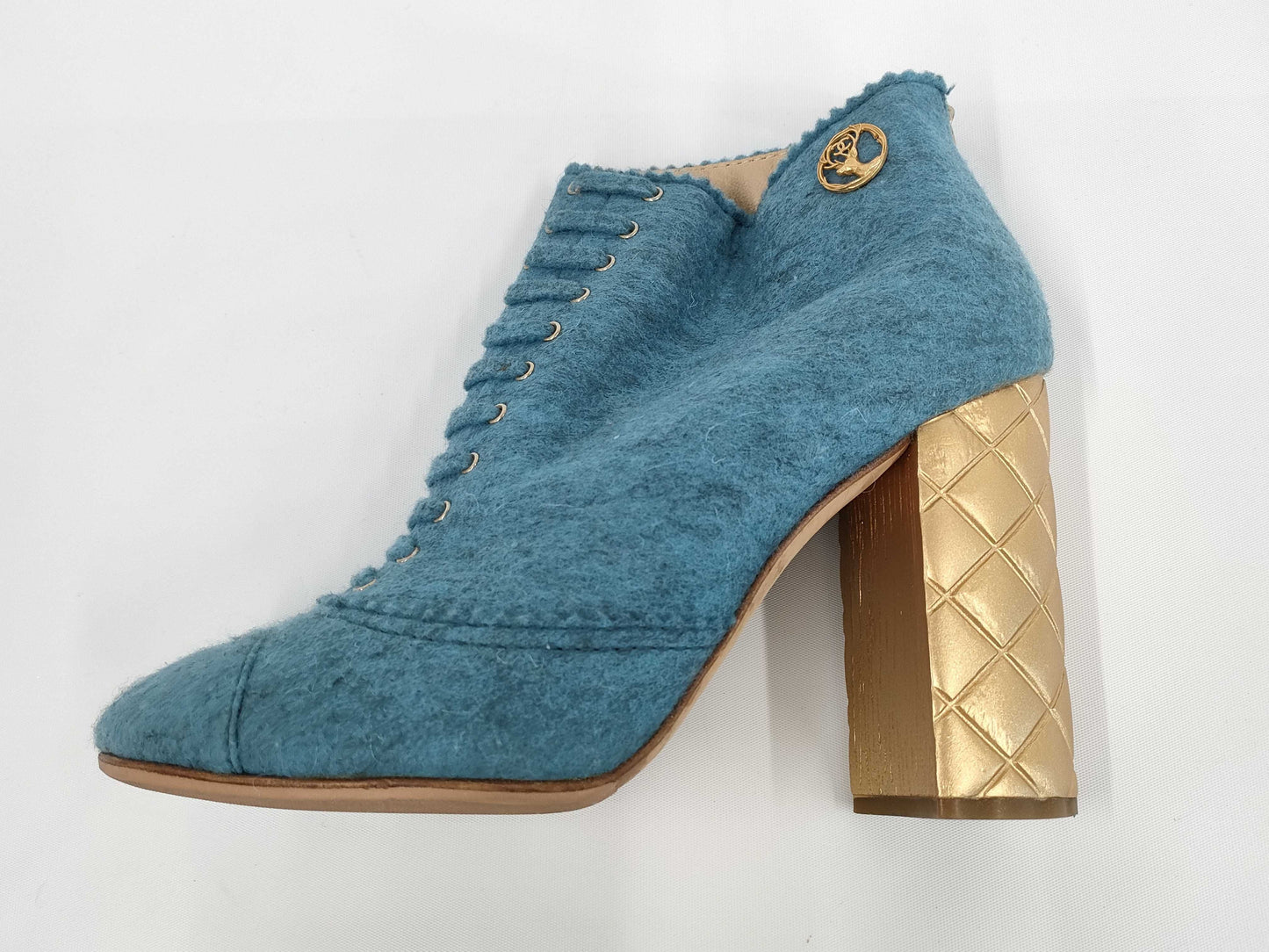 CHANEL CHANEL Women's Shoes Heels Size 38 Blue Gold Color with Dust Bag Other Shoes