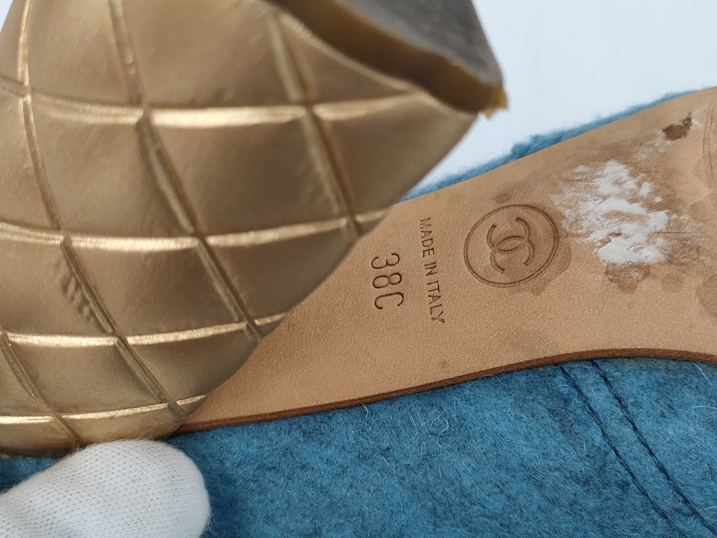 CHANEL CHANEL Women's Shoes Heels Size 38 Blue Gold Color with Dust Bag Other Shoes