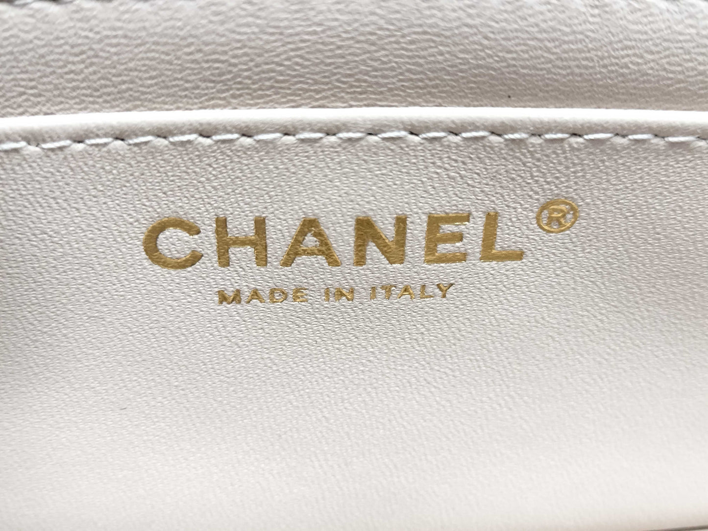 CHANEL Mini Matelasse 18 Shoulder Bag, Beige Lambskin with Champagne Gold Hardware, P64HJ013